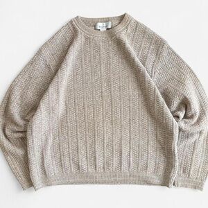 Vintage Bill Blass Hand Framed Tan Cotton/ Acrylic Blend  Textured Knit Sweater